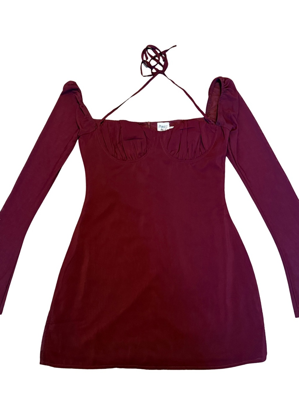 Princess Polly Dyer Burgundy Date Night Y2K Long Sleeve Mini Dress Size 10 - Picture 5 of 8